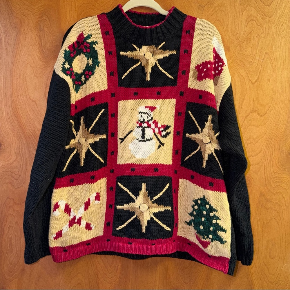 Vintage Villager Christmas Sweater Women’s Large Holiday Ugly Sweater Cabincore
